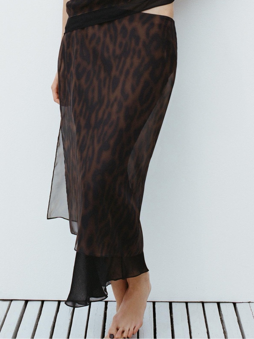 Zara NWT ZW COLLECTION leopard print mesh organza double layer effect midi skirt